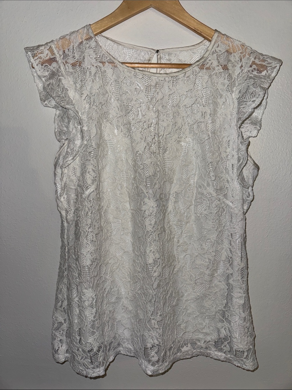 White House Black Market White Lace Flutter-Sleeve Blouse